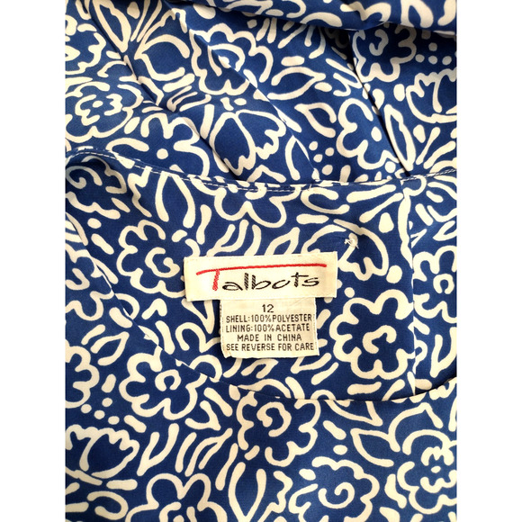 Talbots Dress Blue Floral Dropwaist Pleated Midi Long Sleeves Button Back 12 - Picture 13 of 14